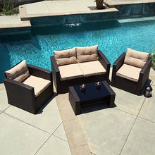 Load image into Gallery viewer, Ariel 4 Piece Patio set with Cushions and Glass Top Table