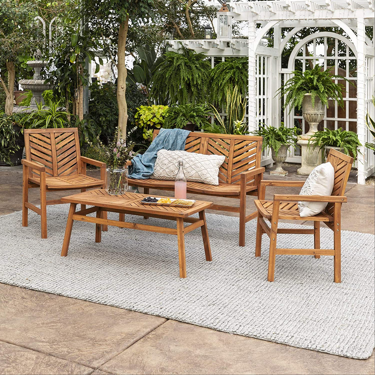Walker Edison 4 Person Outdoor Wood Chevron Patio Furniture Set Lovese ...