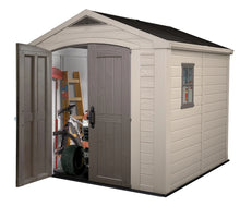 Load image into Gallery viewer, Keter Factor 8x8 ft. Durable Resin Outdoor Storage Shed With Floor and Double Doors for Garden Patio Furniture and Tools, Brown