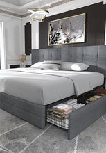 Load image into Gallery viewer, KING Sadie Upholstered Size Platform Bed Frame with 4 Storage Drawers and Headboard, Square Stitched Button Tufted, Mattress Foundation with Wooden Slats Support, No Box Spring Needed, Beige