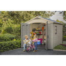 Load image into Gallery viewer, Keter Factor 8x8 ft. Durable Resin Outdoor Storage Shed With Floor and Double Doors for Garden Patio Furniture and Tools, Brown