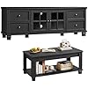 Load image into Gallery viewer, Farmhouse Coffee Table and TV Stand Set of 2, Rustic Wood Living Room Table Set 2 with Center Table, TV Console for Living Room, Black