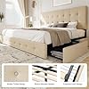 Load image into Gallery viewer, KING Sadie Upholstered Size Platform Bed Frame with 4 Storage Drawers and Headboard, Square Stitched Button Tufted, Mattress Foundation with Wooden Slats Support, No Box Spring Needed, Beige