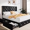 Load image into Gallery viewer, QUEEN Sadie Upholstered Size Platform Bed Frame with 4 Storage Drawers and Headboard, Diamond Stitched Button Tufted, Mattress Foundation with Wooden Slats Support, No Box Spring Needed, Black