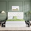 Load image into Gallery viewer, QUEEN Sadie Upholstered Size Platform Bed Frame with 4 Storage Drawers and Headboard, Diamond Stitched Button Tufted, Mattress Foundation with Wooden Slats Support, No Box Spring Needed, White