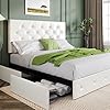 Load image into Gallery viewer, QUEEN Sadie Upholstered Size Platform Bed Frame with 4 Storage Drawers and Headboard, Diamond Stitched Button Tufted, Mattress Foundation with Wooden Slats Support, No Box Spring Needed, White