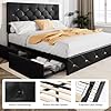 Load image into Gallery viewer, QUEEN Sadie Upholstered Size Platform Bed Frame with 4 Storage Drawers and Headboard, Diamond Stitched Button Tufted, Mattress Foundation with Wooden Slats Support, No Box Spring Needed, Black