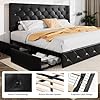 Load image into Gallery viewer, KING Sadie Size Black Metal Faux Leather Platform Bed Frame with 4 Drawers