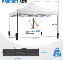 Load image into Gallery viewer, OLIXIS 10x10 FT Pop Up Canopy Tent, Sun Shade Instant Canopy with Windproof Sand Bags, Heavy Duty Portable Outdoor Shelter for Beach Yard Party Events, Bright White