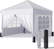 Load image into Gallery viewer, Driftalia 10x10 Pop Up Canopy with Sidewalls, Outdoor Instant Canopy Tent with Carry Bag for Commercial Events, Camping, Backyard Parties - White