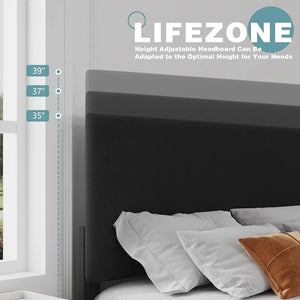QUEEN Joey Platform Bed Frame with Headboard,Linen Upholstered Bed Frame with Wood Slats Support,
