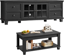 Load image into Gallery viewer, Farmhouse Coffee Table and TV Stand Set of 2, Rustic Wood Living Room Table Set 2 with Center Table, TV Console for Living Room, Black