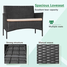 Load image into Gallery viewer, Black &amp; Beige Outdoor Backyard Porch Garden Poolside Balcony Sets Clearance Black and Beige 4 Pieces Furniture