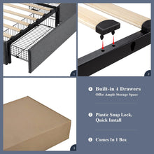 Load image into Gallery viewer, QUEEN Sadie Upholstered Platform Bed Frame with 4 Storage Drawers and Headboard DARK GRAY