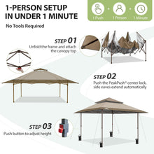 Load image into Gallery viewer, EAGLE PEAK 13x13 Straight Leg Pop Up Canopy Tent Instant Outdoor Canopy Easy Single Person Set up Folding Shelter w/Auto Extending Eaves 169 Square Feet of Shade (Beige)