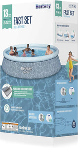 Bestway Fast Set Round Inflatable Pool Set, 13ft x 33in | Rattan Print | Circular Above Ground Pool | Includes Filter Pump, Repair Patch & Cover