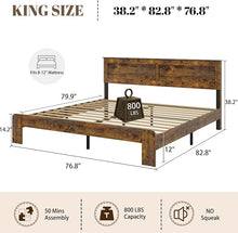 Load image into Gallery viewer, KING Wooden Bed Frame with Headboard - Farmhouse Platform Bed Frame, Wood Slat Support, No Box Spring Needed &amp; Easy Assembly with Large Under Bed Storage (Rustic Brown