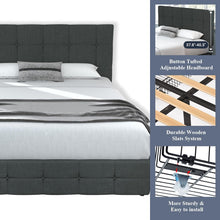 Load image into Gallery viewer, KING Sadie Upholstered Platform Bed Frame with 4 Storage Drawers and Headboard DARK GRAY