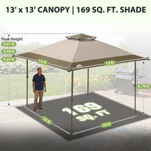 Load image into Gallery viewer, EAGLE PEAK 13x13 Straight Leg Pop Up Canopy Tent Instant Outdoor Canopy Easy Single Person Set up Folding Shelter w/Auto Extending Eaves 169 Square Feet of Shade (Beige)