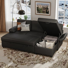 Load image into Gallery viewer, 80" L-Shaped Sleeper Sectional Sofa with Pull-Out Bed and Storage Chaise, for Living Room Office
