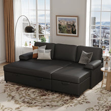 Load image into Gallery viewer, 80" L-Shaped Sleeper Sectional Sofa with Pull-Out Bed and Storage Chaise, for Living Room Office