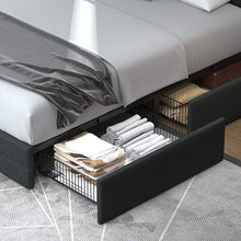 Load image into Gallery viewer, QUEEN Sadie Upholstered Platform Bed Frame with 4 Storage Drawers and Headboard DARK GRAY
