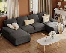 Load image into Gallery viewer, Furmax Sectional Couches for Living Room, U-Shaped Sofa Couch with Linen Fabric, 4 Seat Sofa Set with Double Chaise for Apartment (Chenille, Grey)