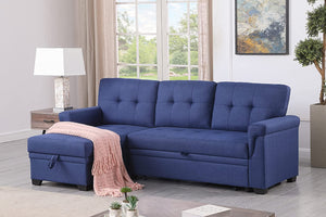 Lila Home Linen 85" Reversible Sleeper Sectional Sofa with Storage Chaise NAVY BLUE