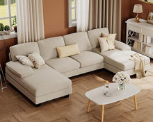 Load image into Gallery viewer, Furmax Sectional Couches for Living Room, U-Shaped Sofa Couch with Linen Fabric, 4 Seat Sofa Set with Double Chaise for Apartment (Chenille, Grey)