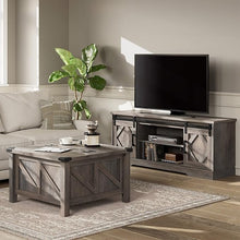 Load image into Gallery viewer, WAMPAT Farmhouse Sliding Barn Door TV Stand and Coffee Table Set of 2,Modern Storage Entertainment Center for TVs Up to 65&#39;&#39;, Square Wood Center Table with Gas Struts Lift-Top for Living Room,Grey