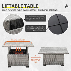 Skyview Modular 7 Pieces PE Wicker Patio Furniture Set Outdoor Sectional Conversation Sofa Set with Liftable Storage Table, Non-Slip Cushions and Furniture Cover, Light Grey