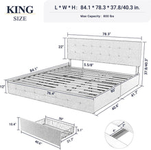 Load image into Gallery viewer, KING Sadie Upholstered Platform Bed Frame with 4 Storage Drawers and Headboard DARK GRAY