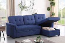 Load image into Gallery viewer, Lila Home Linen 85&quot; Reversible Sleeper Sectional Sofa with Storage Chaise NAVY BLUE
