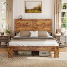 Load image into Gallery viewer, FULL Wooden Bed Frame with Headboard - Farmhouse Platform Bed Frame, Wood Slat Support, No Box Spring Needed &amp; Easy Assembly with Large Under Bed Storage (Rustic Brown) (Copy)