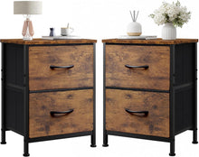 Load image into Gallery viewer, WLIVE Night Stand Set of 2, Small Dresser with 2 Drawers &amp; Wooden Top, Nightstand with Fabric Bins, Bedside Table End Table for Bedroom, Closet, Entryway, College Dorm, Rustic Brown