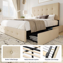 Load image into Gallery viewer, QUEEN Sadie Upholstered Platform Bed Frame with 4 Storage Drawers and Headboard DARK GRAY