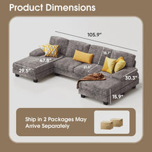 Load image into Gallery viewer, Furmax Sectional Couches for Living Room, U-Shaped Sofa Couch with Linen Fabric, 4 Seat Sofa Set with Double Chaise for Apartment (Chenille, Grey)
