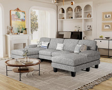 Load image into Gallery viewer, Furmax Sectional Couches for Living Room, U-Shaped Sofa Couch with Linen Fabric, 4 Seat Sofa Set with Double Chaise for Apartment (Chenille, Grey)