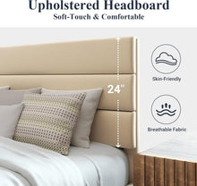 Load image into Gallery viewer, QUEEN Alto Fabric Upholstered Platform Bed Frame with Headboard and Wooden Slats, Beige
