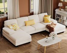 Load image into Gallery viewer, Furmax Sectional Couches for Living Room, U-Shaped Sofa Couch with Linen Fabric, 4 Seat Sofa Set with Double Chaise for Apartment (Chenille, Grey)