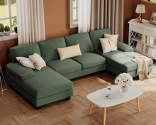 Load image into Gallery viewer, Furmax Sectional Couches for Living Room, U-Shaped Sofa Couch with Linen Fabric, 4 Seat Sofa Set with Double Chaise for Apartment (Chenille, Grey)