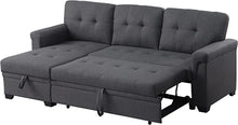 Load image into Gallery viewer, Lila Home Linen 85&quot; Reversible Sleeper Sectional Sofa with Storage Chaise DARK GRAY