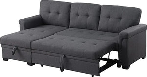 Lila Home Linen 85" Reversible Sleeper Sectional Sofa with Storage Chaise DARK GRAY