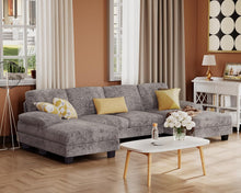 Load image into Gallery viewer, Furmax Sectional Couches for Living Room, U-Shaped Sofa Couch with Linen Fabric, 4 Seat Sofa Set with Double Chaise for Apartment (Chenille, Grey)