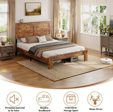 Load image into Gallery viewer, FULL Wooden Bed Frame with Headboard - Farmhouse Platform Bed Frame, Wood Slat Support, No Box Spring Needed &amp; Easy Assembly with Large Under Bed Storage (Rustic Brown) (Copy)