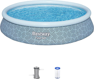 Bestway Fast Set Round Inflatable Pool Set, 13ft x 33in | Rattan Print | Circular Above Ground Pool | Includes Filter Pump, Repair Patch & Cover