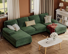 Load image into Gallery viewer, Furmax Sectional Couches for Living Room, U-Shaped Sofa Couch with Linen Fabric, 4 Seat Sofa Set with Double Chaise for Apartment (Chenille, Grey)