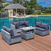 Load image into Gallery viewer, Skyview Modular 7 Pieces PE Wicker Patio Furniture Set Outdoor Sectional Conversation Sofa Set with Liftable Storage Table, Non-Slip Cushions and Furniture Cover, Navy