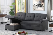 Load image into Gallery viewer, Lila Home Linen 85&quot; Reversible Sleeper Sectional Sofa with Storage Chaise DARK GRAY