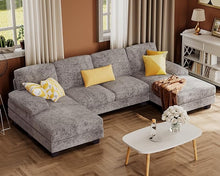 Load image into Gallery viewer, Furmax Sectional Couches for Living Room, U-Shaped Sofa Couch with Linen Fabric, 4 Seat Sofa Set with Double Chaise for Apartment (Chenille, Grey)